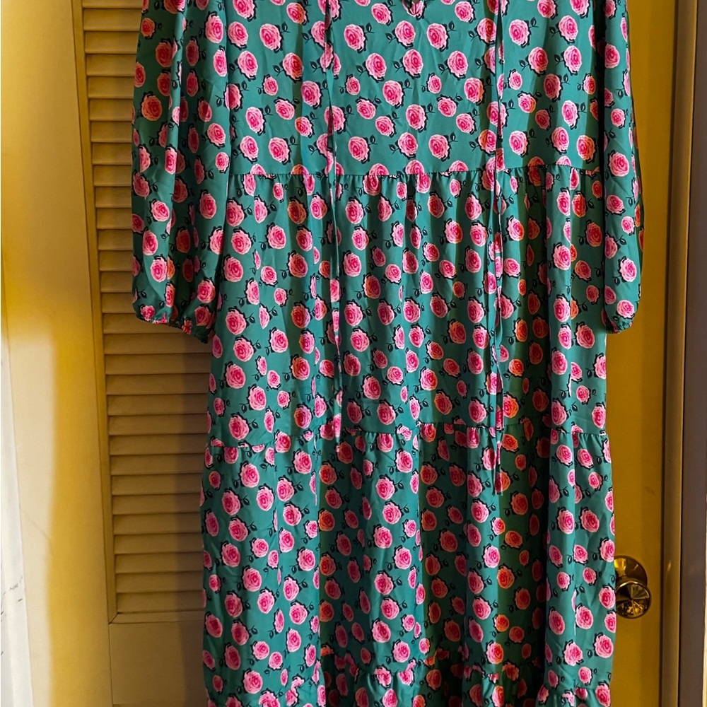 Boho midi Dress in Green and Pink